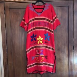 Vintage Ecuador Souvenir Dress Red Embroidered L